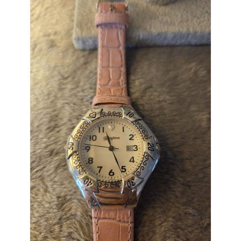 Brighton Lincoln Women's Quartz Analog Watch Date Pink Leather Strap